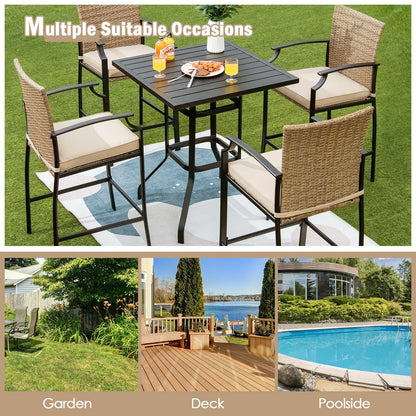 5 Pieces Outdoor Rattan Bistro Bar Stool Table Set with Cushions, Black - Gallery Canada