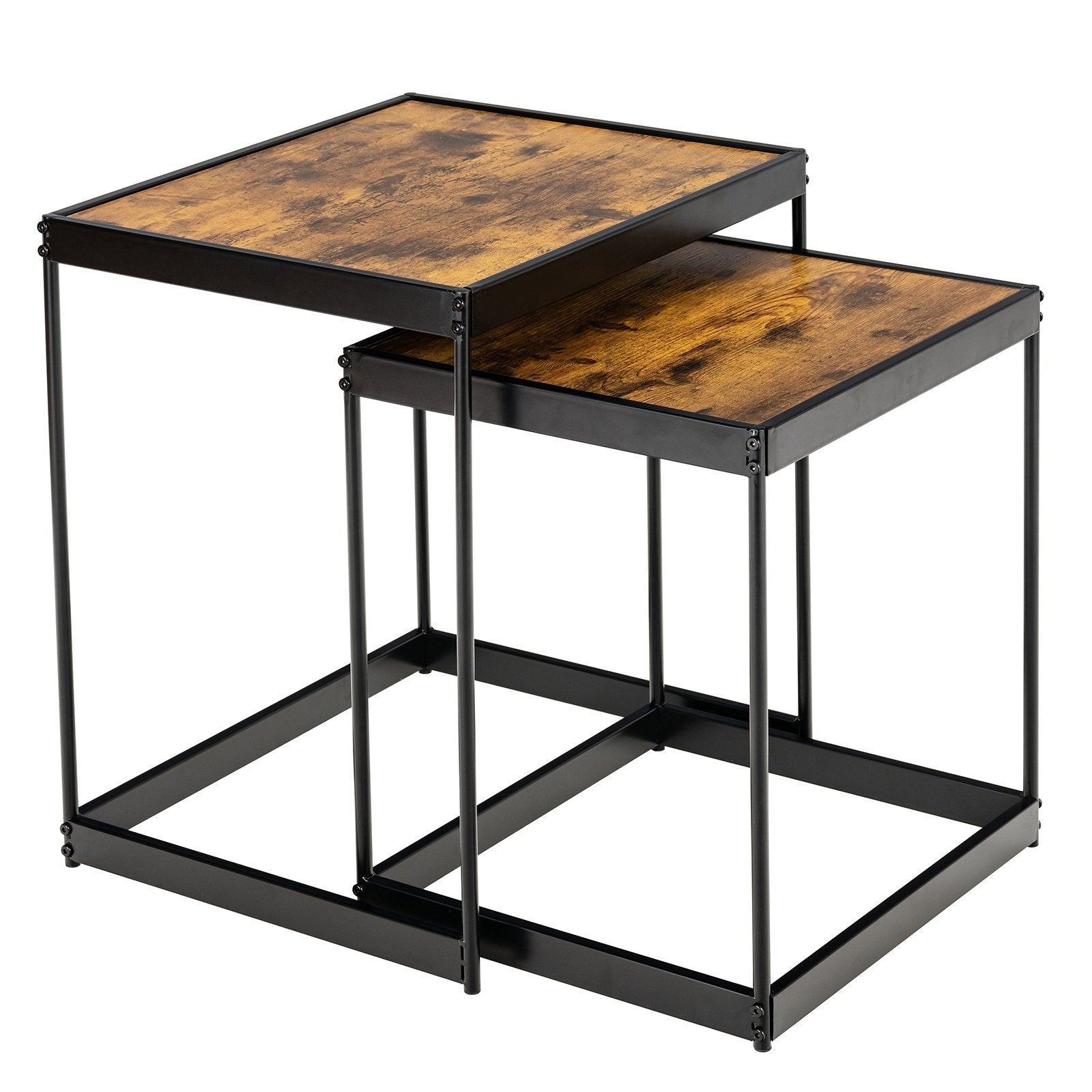 Set of 2 Modern Nesting End Tables with Metal Legs for Living Room, Rustic Brown Coffee Tables   at Gallery Canada