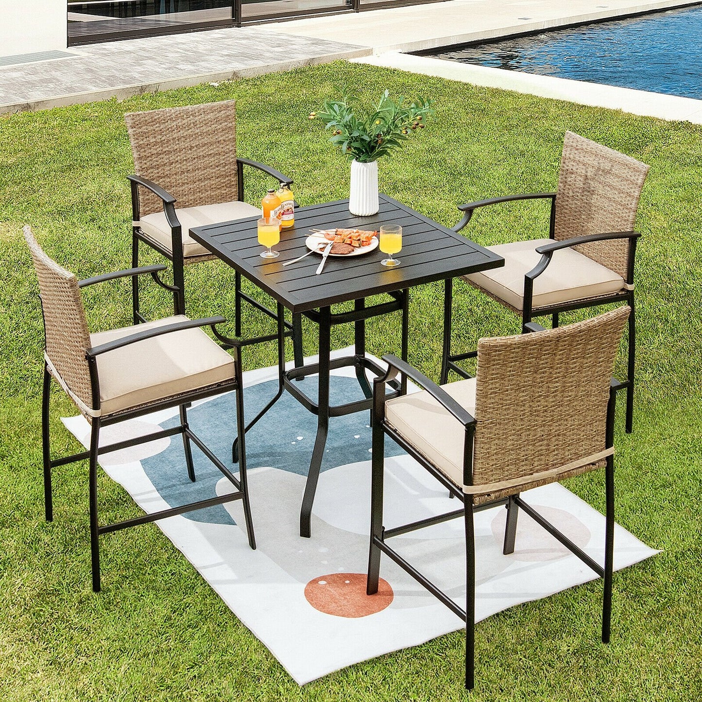 32 Inches Outdoor Steel Square Bar Table with Powder-Coated Tabletop, Black Patio Bar Furniture   at Gallery Canada