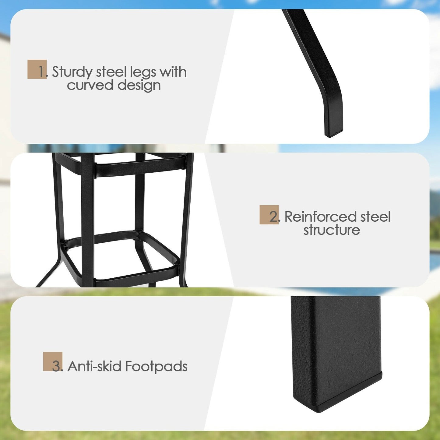 32 Inches Outdoor Steel Square Bar Table with Powder-Coated Tabletop, Black - Gallery Canada