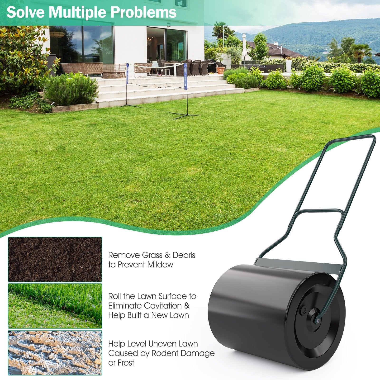 Lawn Roller with U-Shaped Handle for Garden Backyard, Black Lawn Care Tools   at Gallery Canada