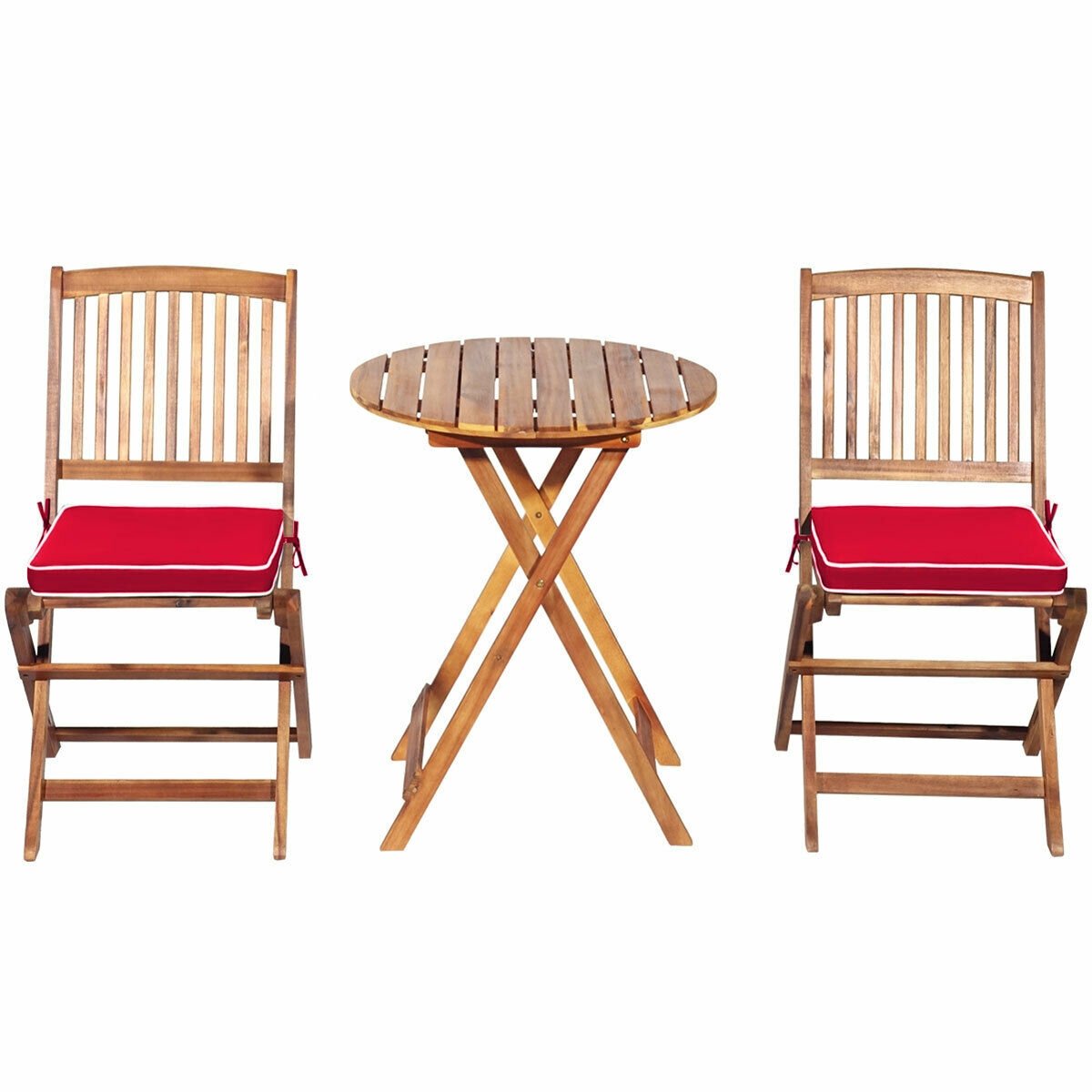 3 Pieces Patio Folding Wooden Bistro Set Cushioned Chair, Red - Gallery Canada