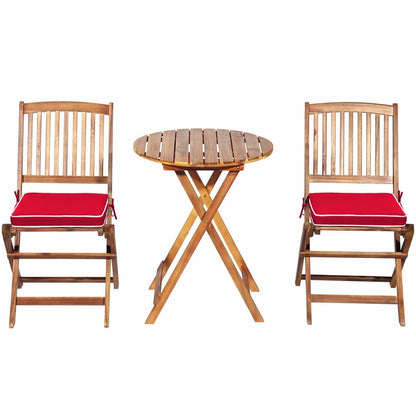 3 Pieces Patio Folding Wooden Bistro Set Cushioned Chair, Red Patio Conversation Sets   at Gallery Canada