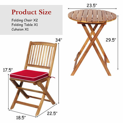 3 Pieces Patio Folding Wooden Bistro Set Cushioned Chair, Red - Gallery Canada
