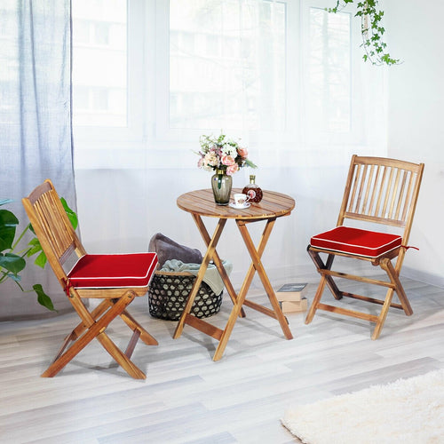 3 Pieces Patio Folding Wooden Bistro Set Cushioned Chair, Red