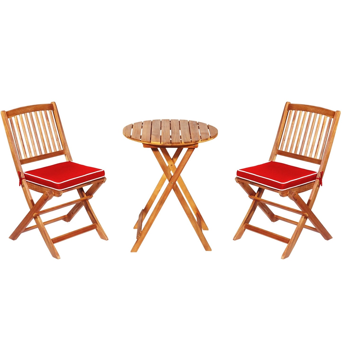 3 Pieces Patio Folding Wooden Bistro Set Cushioned Chair, Red Patio Conversation Sets   at Gallery Canada