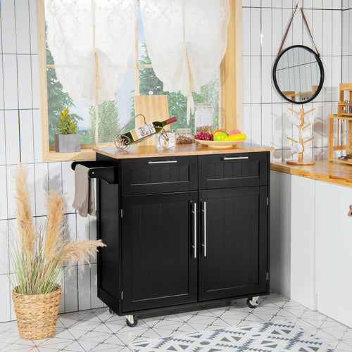 Heavy Duty Rolling Kitchen Cart with Tower Holder and Drawer, Black