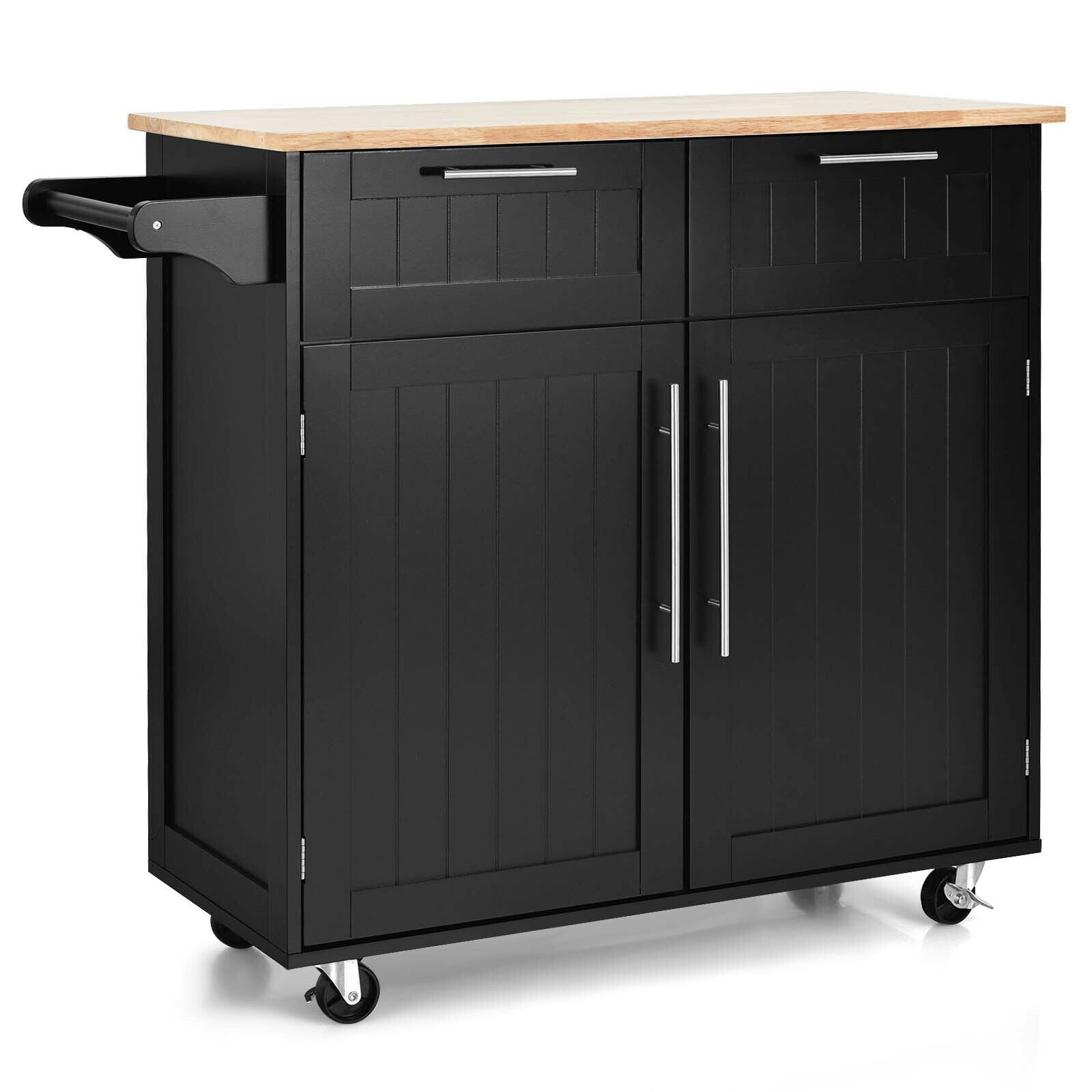 Heavy Duty Rolling Kitchen Cart with Tower Holder and Drawer, Black Kitchen Islands & Carts   at Gallery Canada