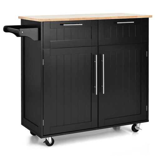 Heavy Duty Rolling Kitchen Cart with Tower Holder and Drawer, Black