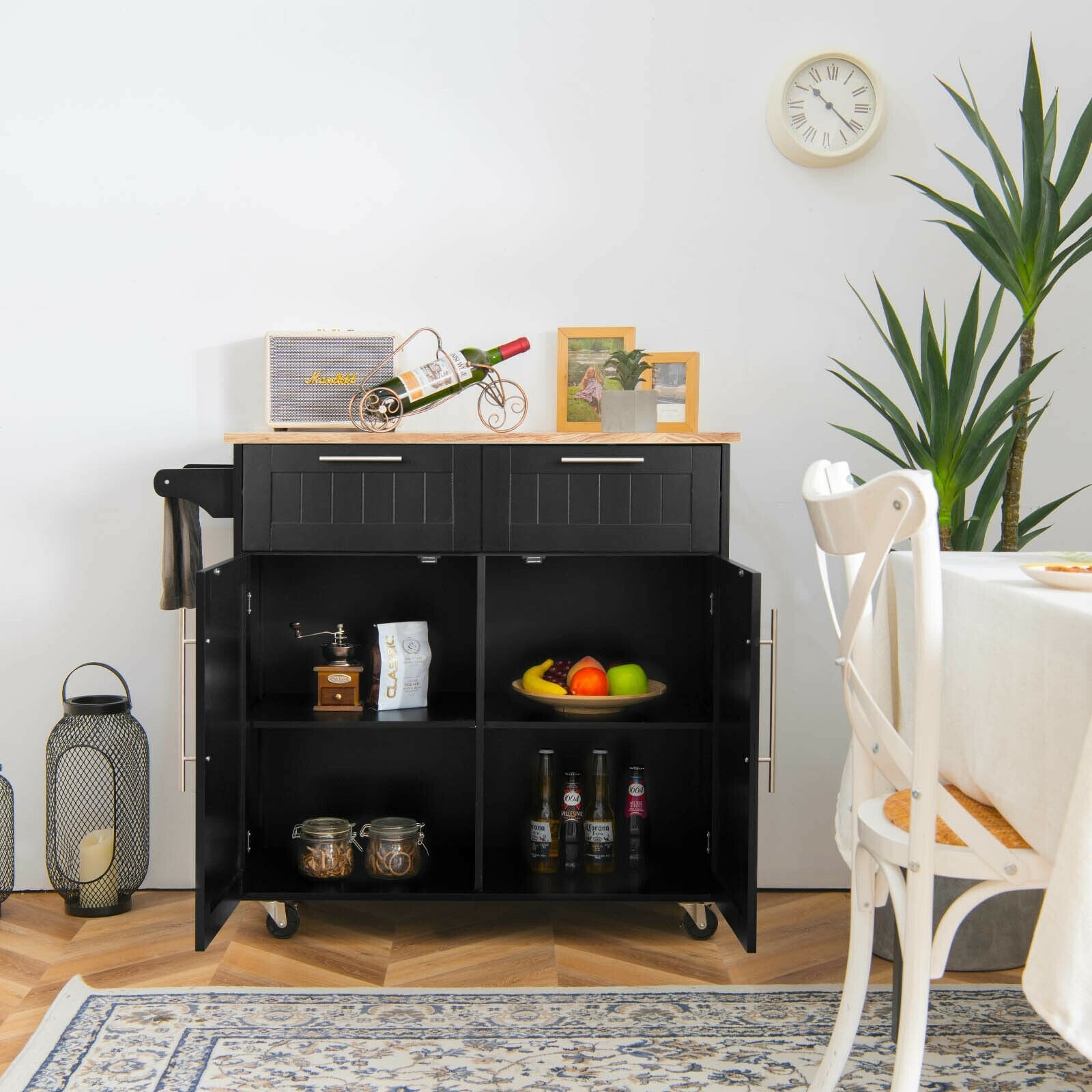 Heavy Duty Rolling Kitchen Cart with Tower Holder and Drawer, Black Kitchen Islands & Carts   at Gallery Canada