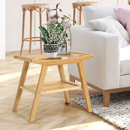 Bamboo Shower Seat Bench with Underneath Storage Shelf, Natural - Gallery Canada