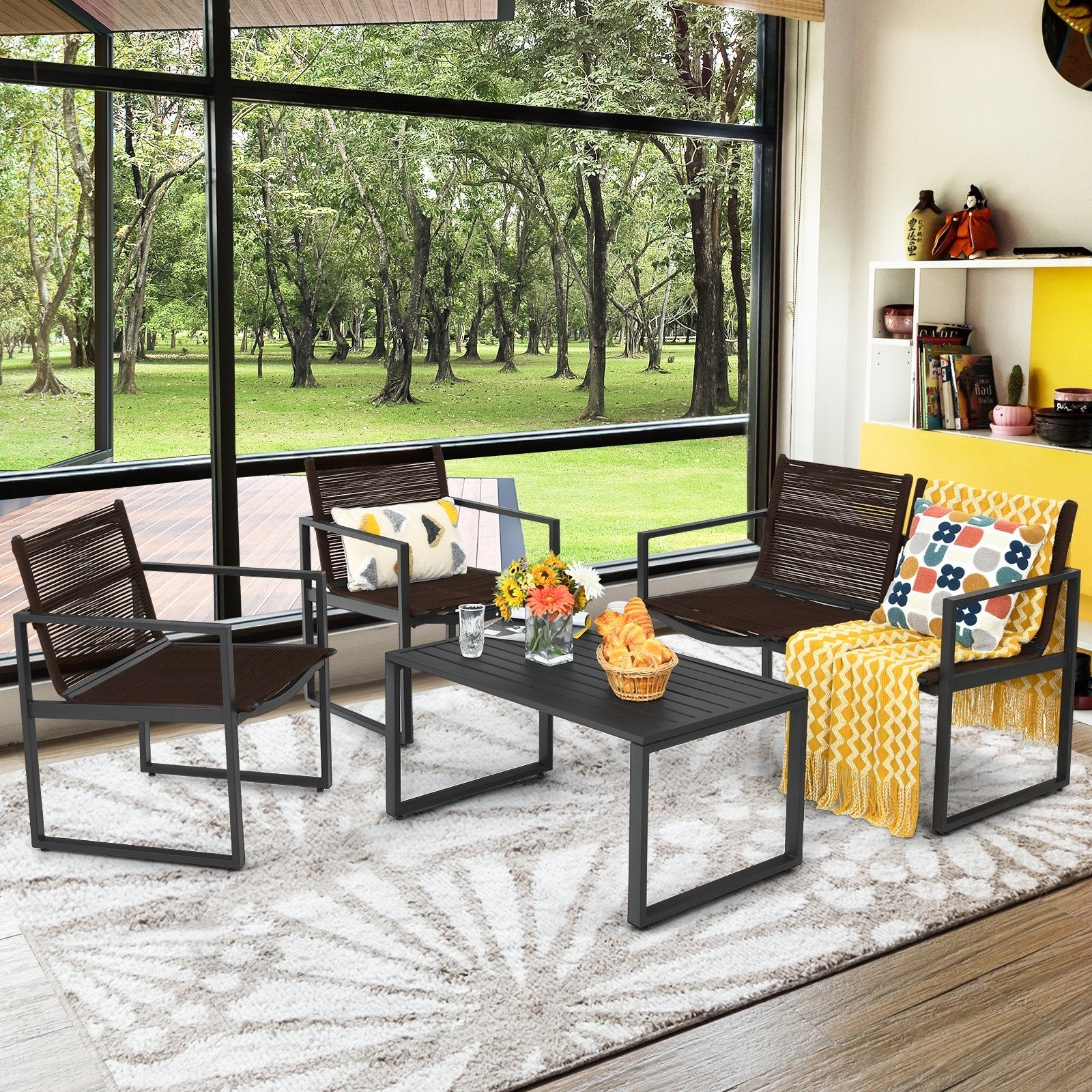 4 Pieces Patio Furniture Conversation Set with Sofa Loveseat, Black Patio Conversation Sets   at Gallery Canada