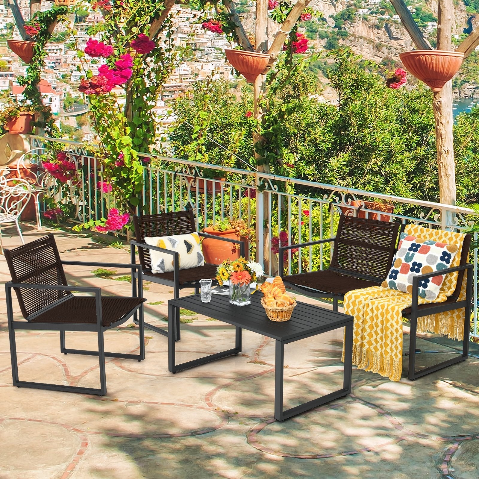 4 Pieces Patio Furniture Conversation Set with Sofa Loveseat, Black Patio Conversation Sets   at Gallery Canada