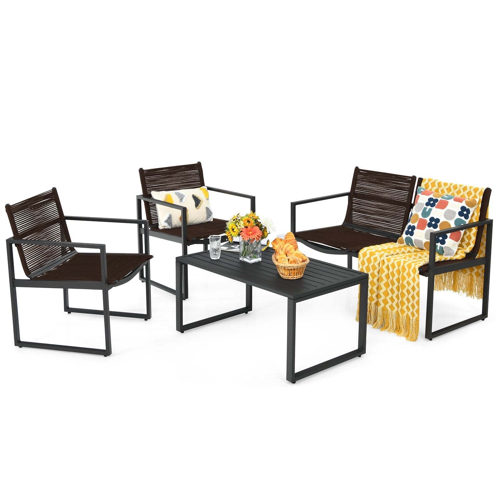 4 Pieces Patio Furniture Conversation Set with Sofa Loveseat, Black Patio Conversation Sets   at Gallery Canada