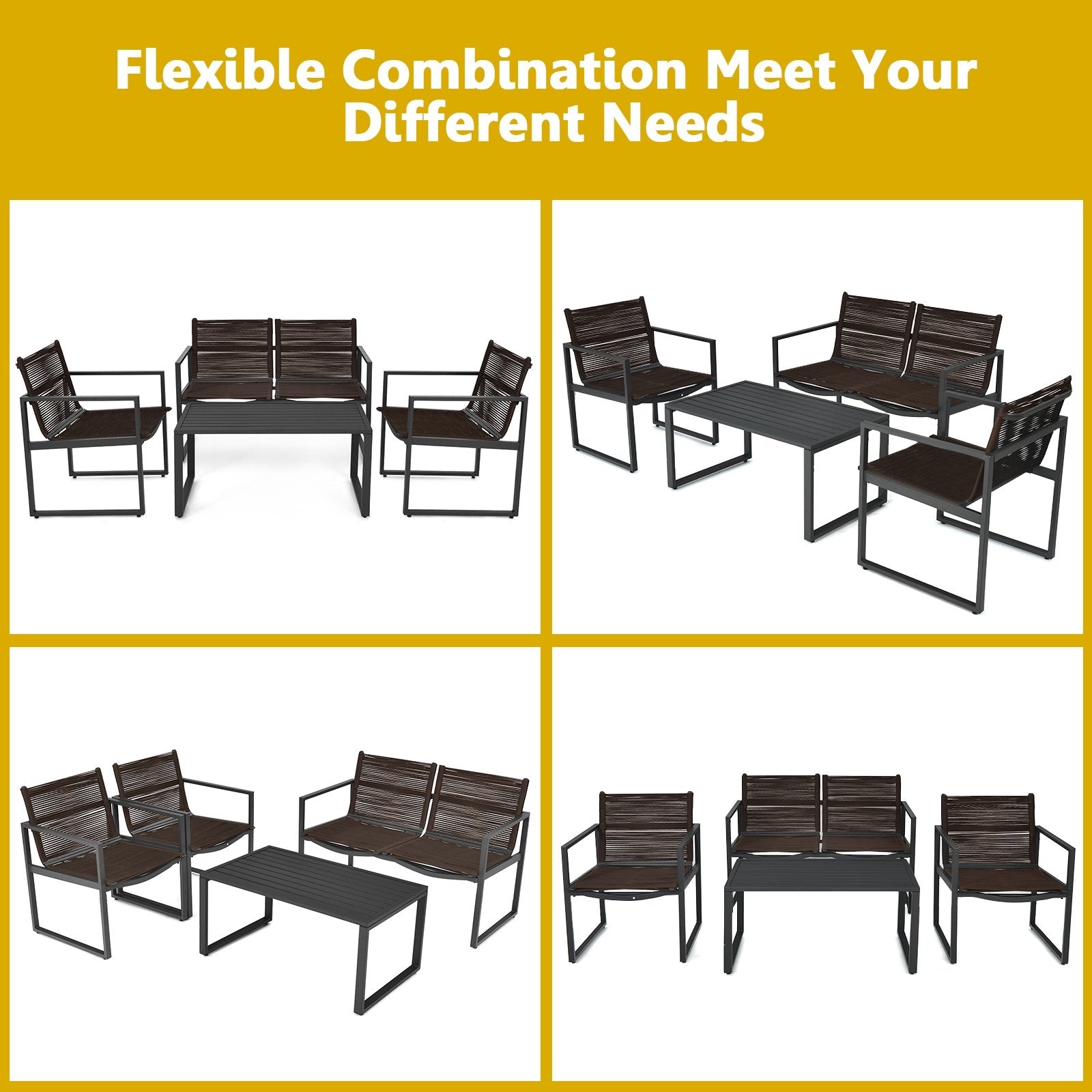 4 Pieces Patio Furniture Conversation Set with Sofa Loveseat, Black Patio Conversation Sets   at Gallery Canada