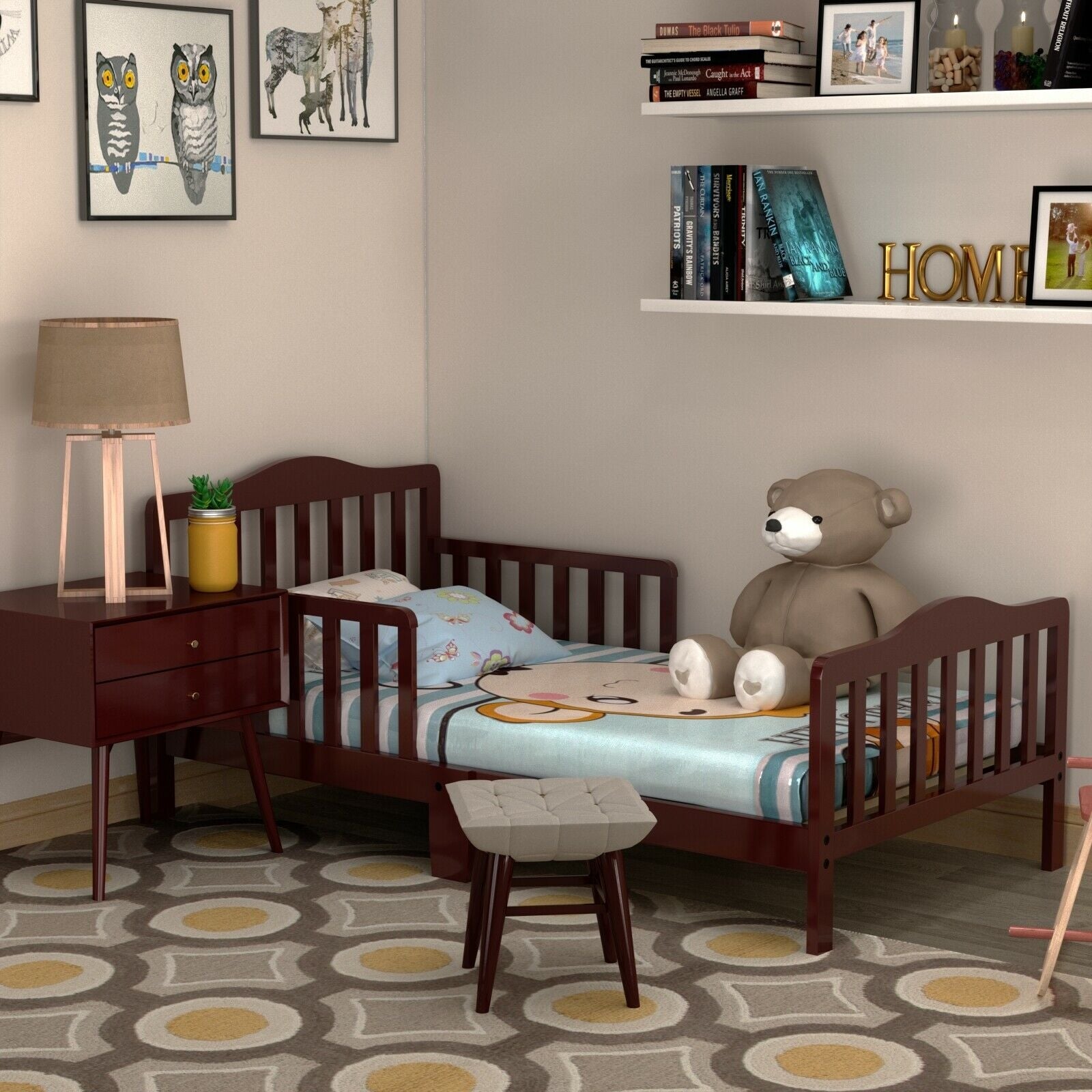 Classic Design Kids Wood Toddler Bed Frame with Two Side Safety Guardrails, Brown Toddler Beds at Gallery Canada