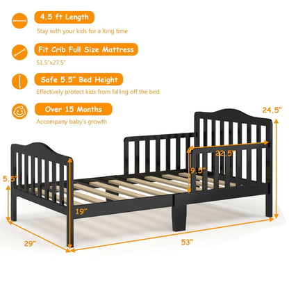 Classic Design Kids Wood Toddler Bed Frame with Two Side Safety Guardrails, Black Toddler Beds   at Gallery Canada