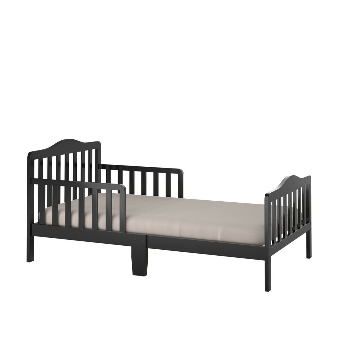 Classic Design Kids Wood Toddler Bed Frame with Two Side Safety Guardrails, Black Toddler Beds   at Gallery Canada