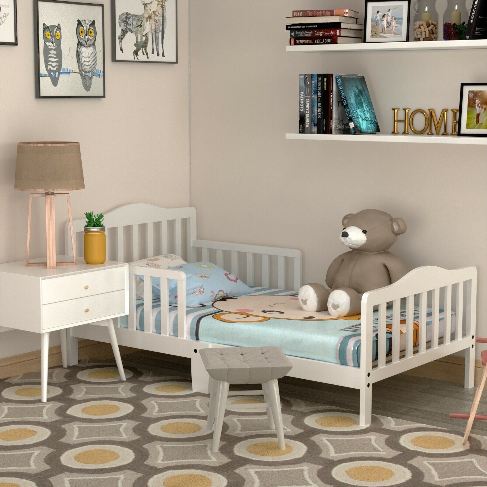 Classic Design Kids Wood Toddler Bed Frame with Two Side Safety Guardrails, White Toddler Beds at Gallery Canada