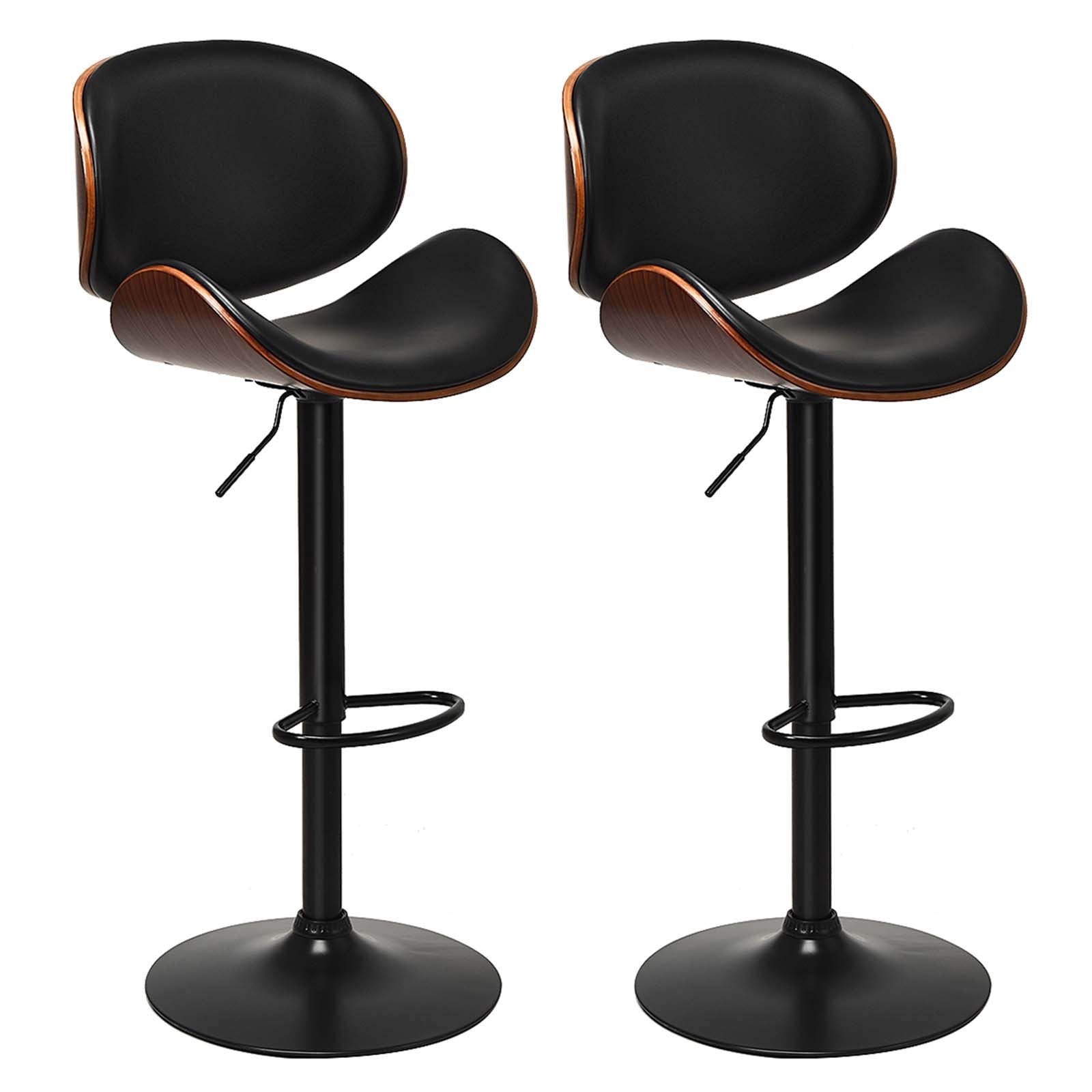 Set of 2 Adjustable Swivel PU Leather Bar Stools with Curved Footrest, Brown Bar Stools   at Gallery Canada