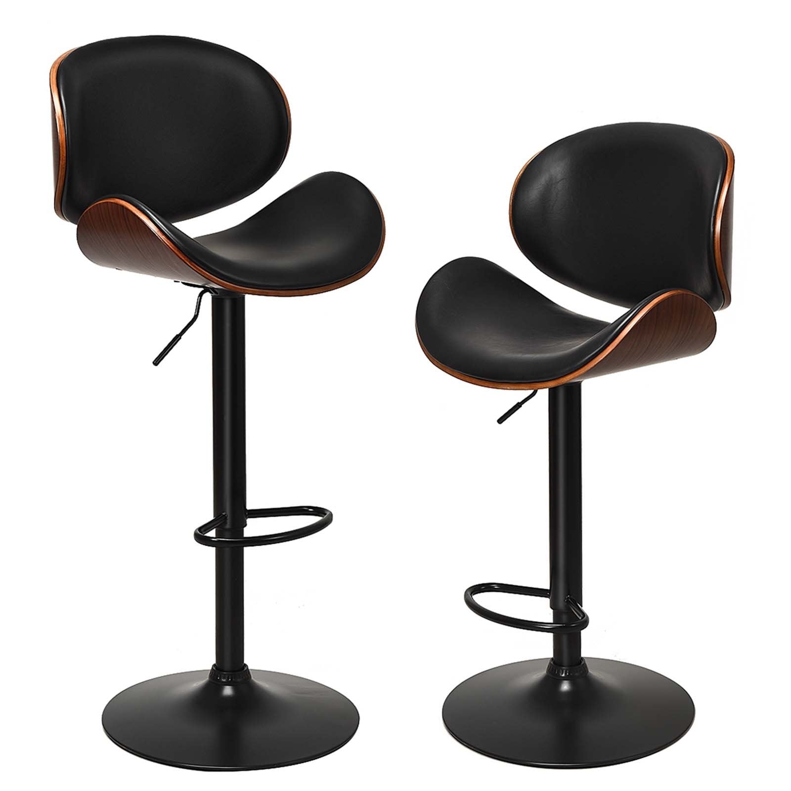 Set of 2 Adjustable Swivel PU Leather Bar Stools with Curved Footrest, Brown Bar Stools   at Gallery Canada