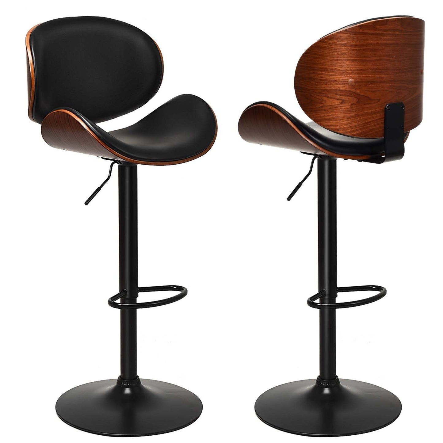 Set of 2 Adjustable Swivel PU Leather Bar Stools with Curved Footrest, Brown Bar Stools   at Gallery Canada