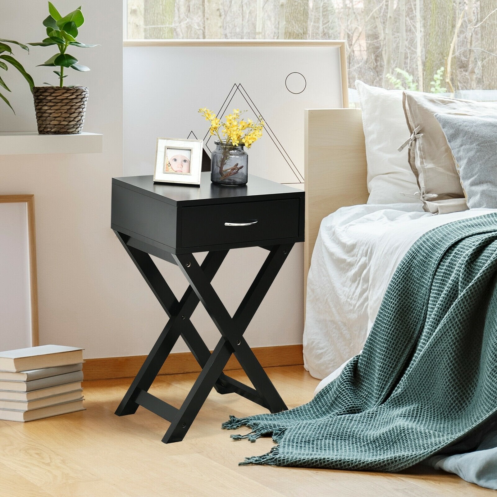 Modern X-Shape Accent Side End Table, Black - Gallery Canada