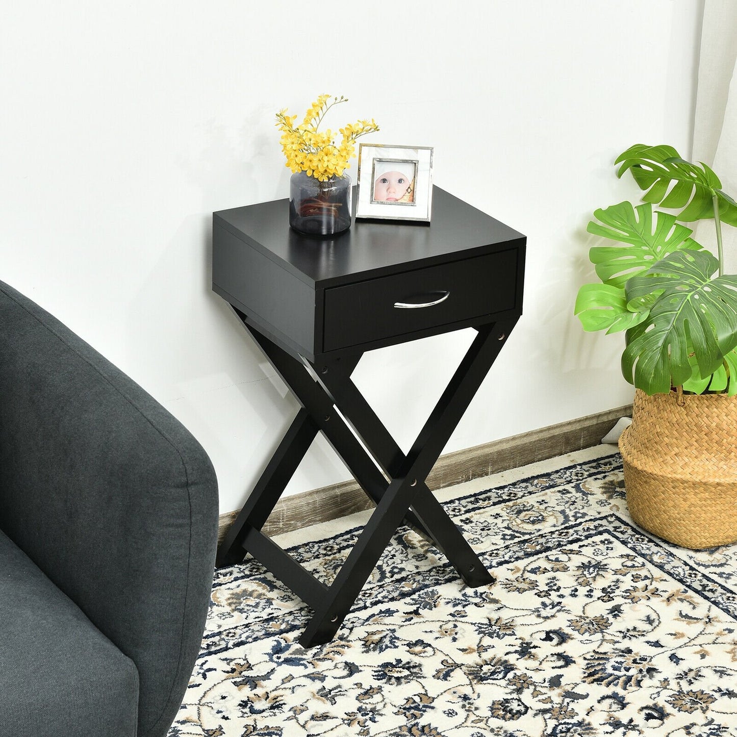 Modern X-Shape Accent Side End Table, Black - Gallery Canada