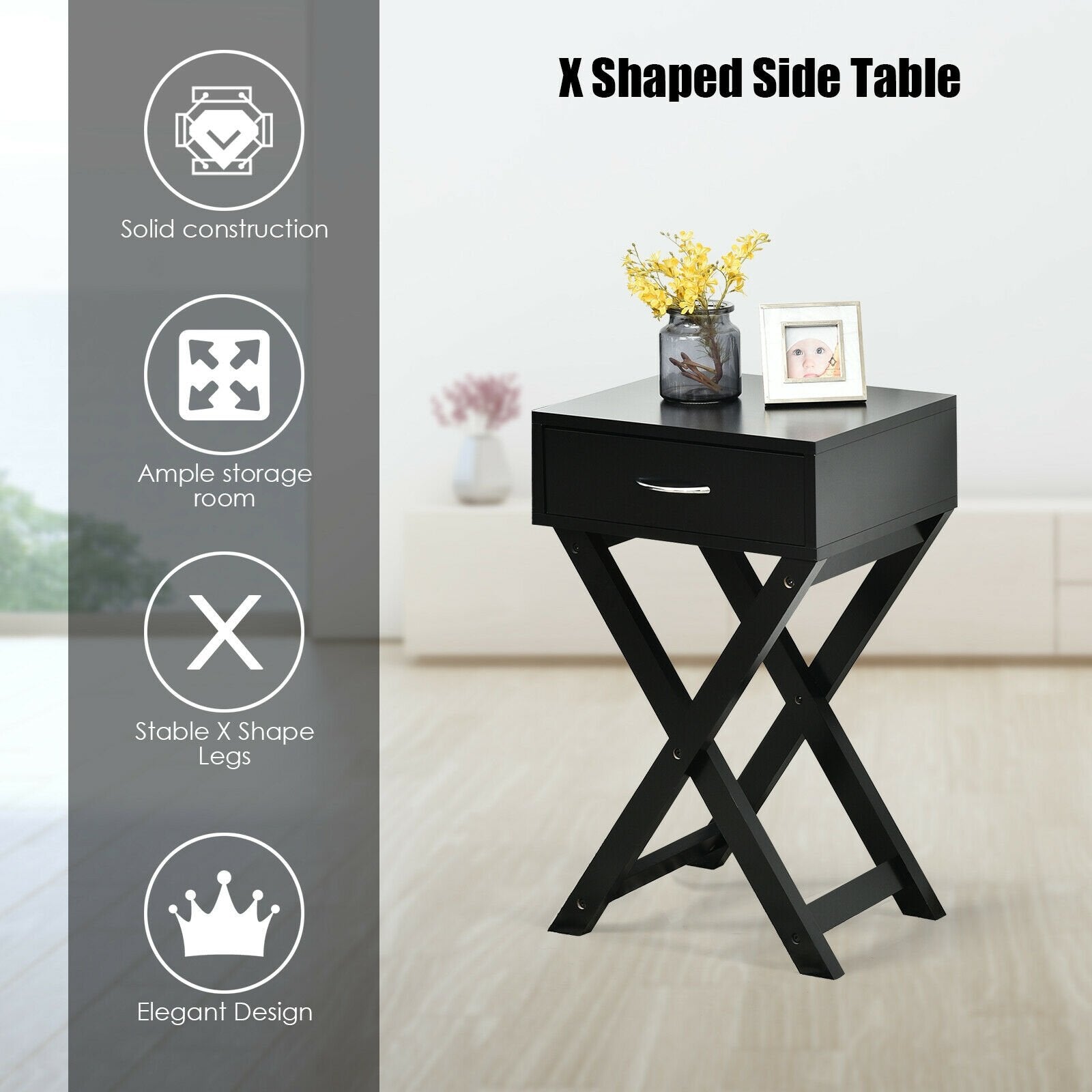 Modern X-Shape Accent Side End Table, Black End & Side Tables   at Gallery Canada