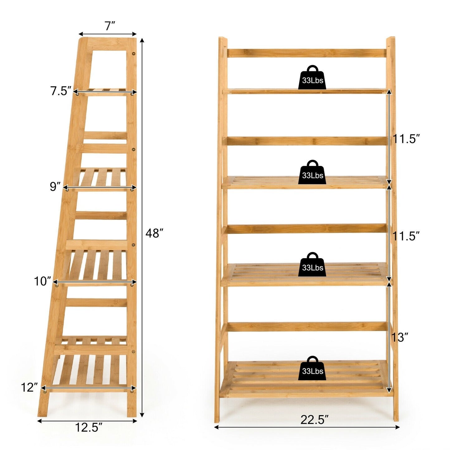 4-Tier Bamboo Bookshelf Ladder Shelf Plant Stand Rack, Natural - Gallery Canada