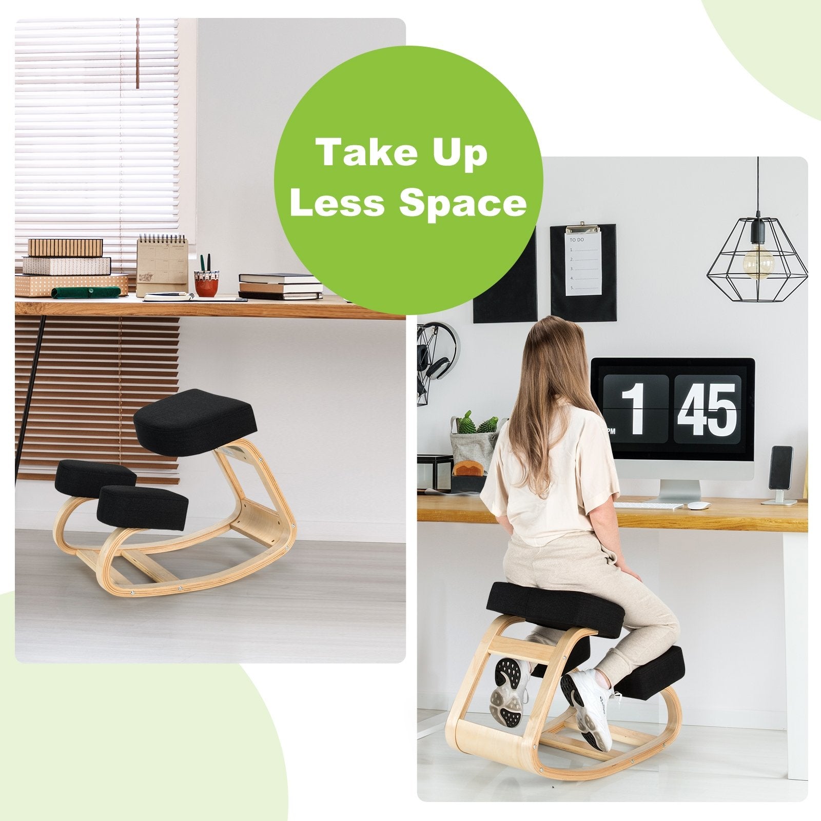 Ergonomic Kneeling Chair Rocking Office Desk Stool Upright Posture, Black Kneeling Chiars   at Gallery Canada