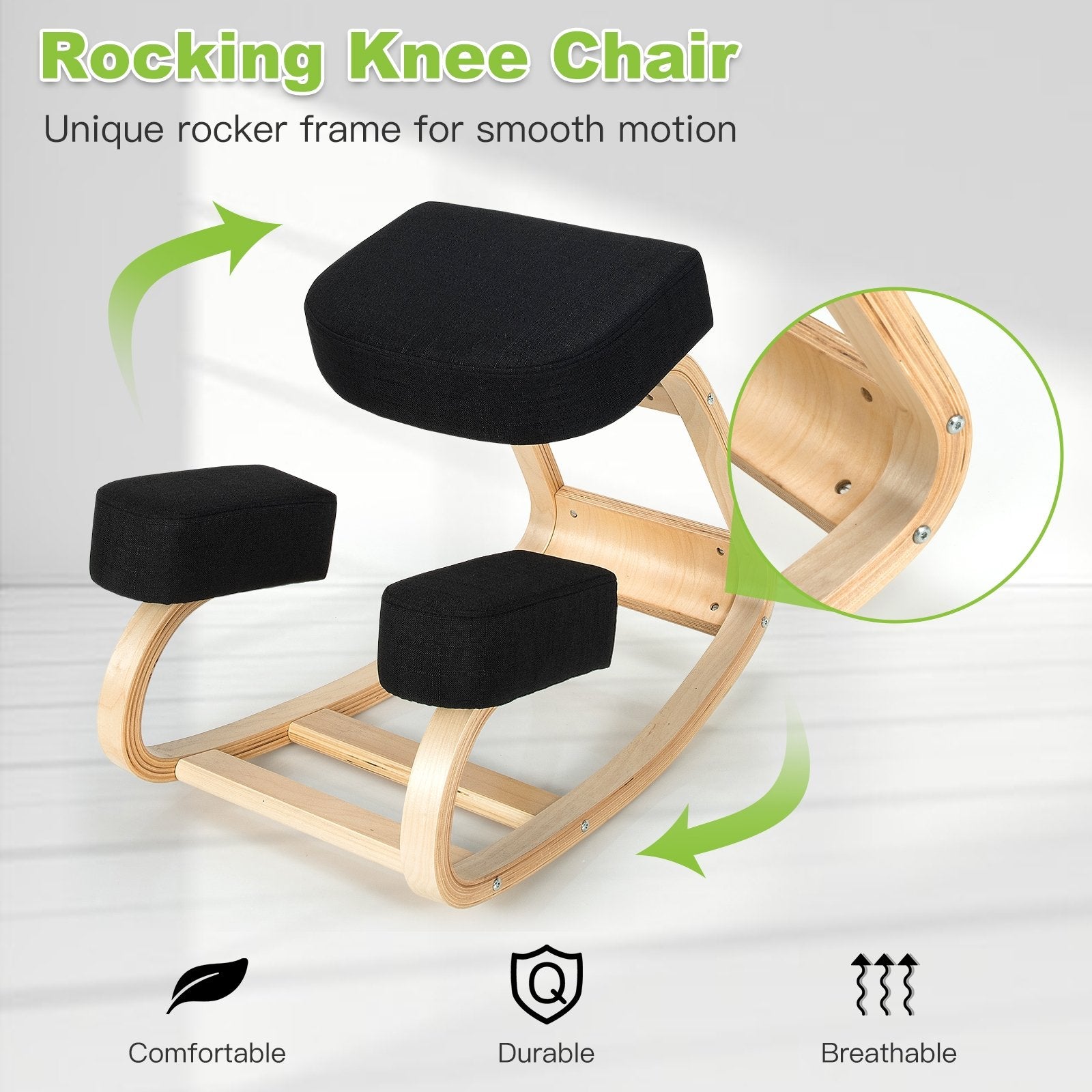 Ergonomic Kneeling Chair Rocking Office Desk Stool Upright Posture, Black Kneeling Chiars   at Gallery Canada