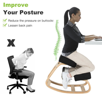 Ergonomic Kneeling Chair Rocking Office Desk Stool Upright Posture, Black Kneeling Chiars   at Gallery Canada