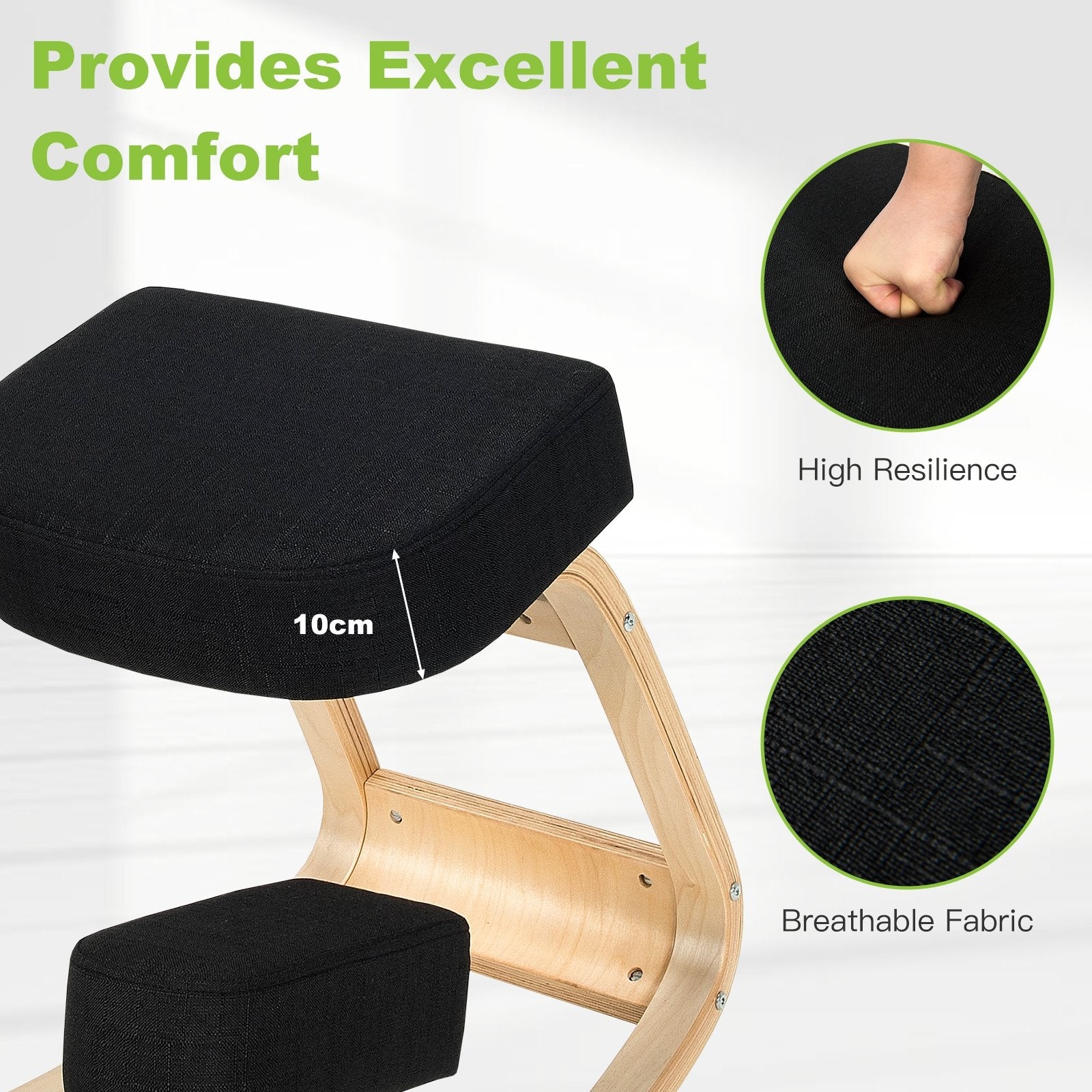 Ergonomic Kneeling Chair Rocking Office Desk Stool Upright Posture, Black Kneeling Chiars   at Gallery Canada