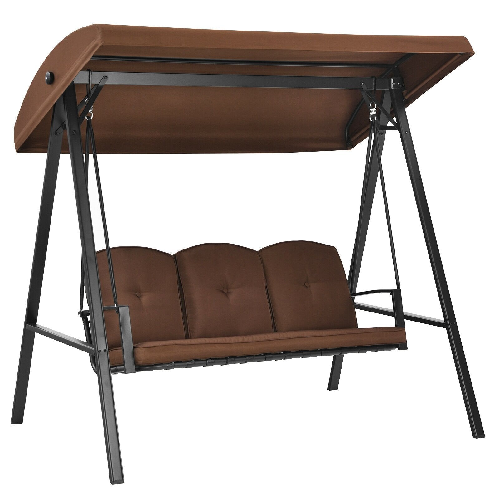 Outdoor 3-Seat Porch Swing with Adjust Canopy and Cushions, Brown Porch Swings   at Gallery Canada