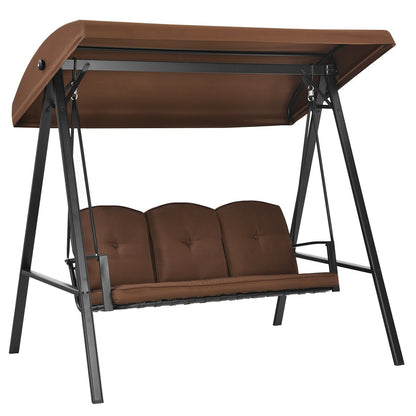 Outdoor 3-Seat Porch Swing with Adjust Canopy and Cushions, Brown Porch Swings   at Gallery Canada