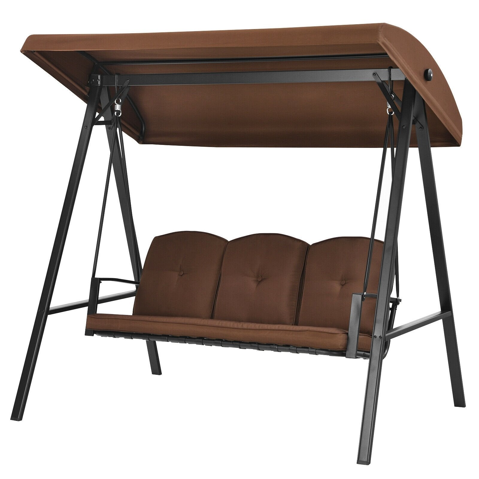 Outdoor 3-Seat Porch Swing with Adjust Canopy and Cushions, Brown Porch Swings   at Gallery Canada