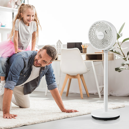 9 Inch Portable Oscillating Pedestal Floor Fan with Adjustable Heights and Speeds, White