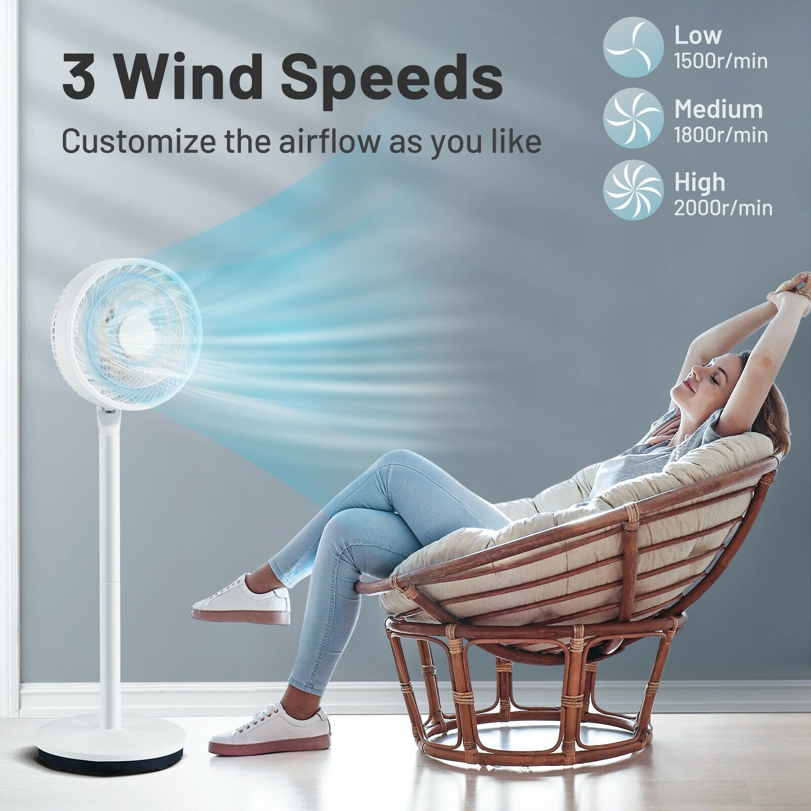 9 Inch Portable Oscillating Pedestal Floor Fan with Adjustable Heights and Speeds, White Fans   at Gallery Canada