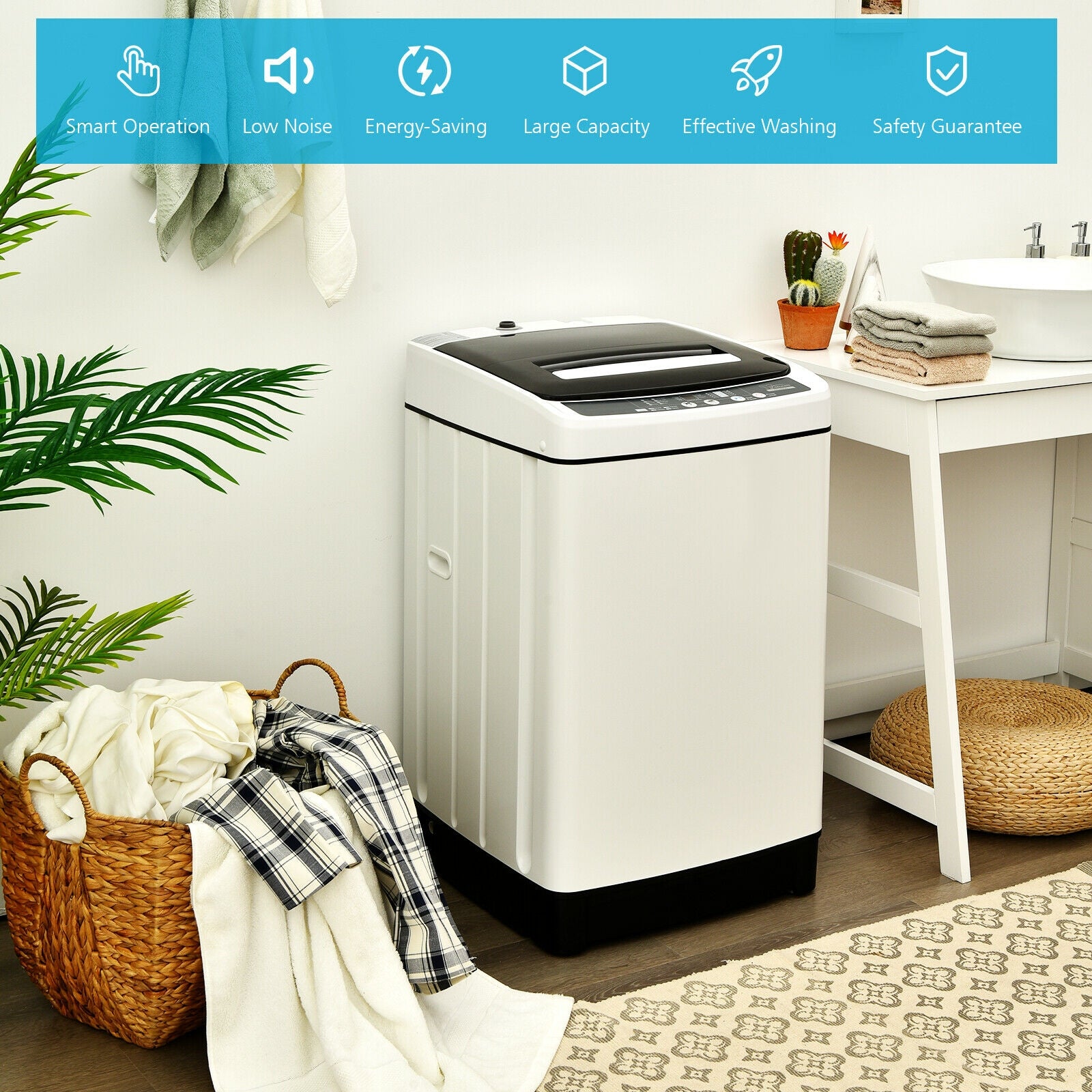 Full-Automatic Washing Machine 1.5 Cu.Ft 11 LBS Washer and Dryer, White Washing Machines   at Gallery Canada