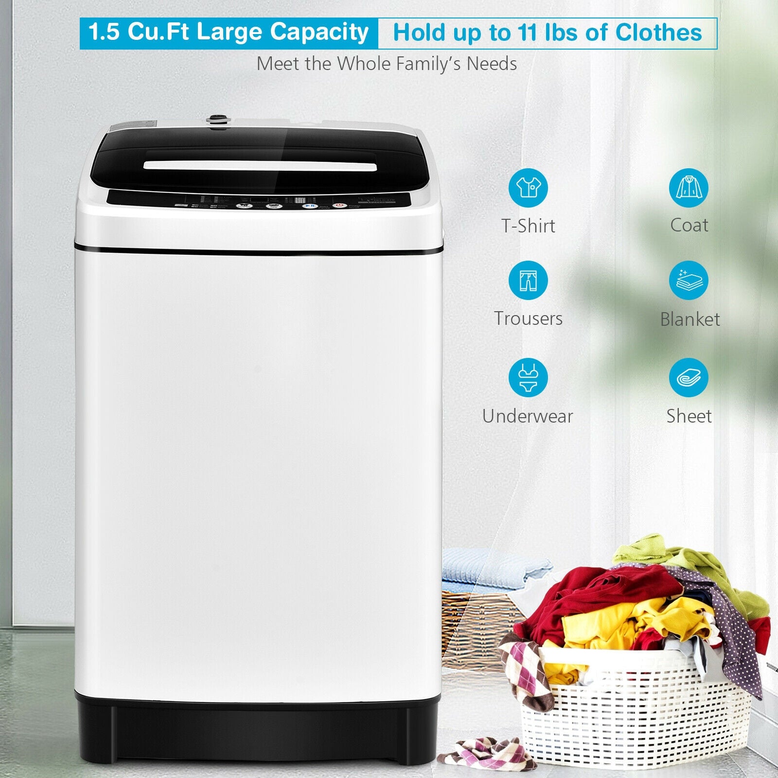 Full-Automatic Washing Machine 1.5 Cu.Ft 11 LBS Washer and Dryer, White Washing Machines   at Gallery Canada