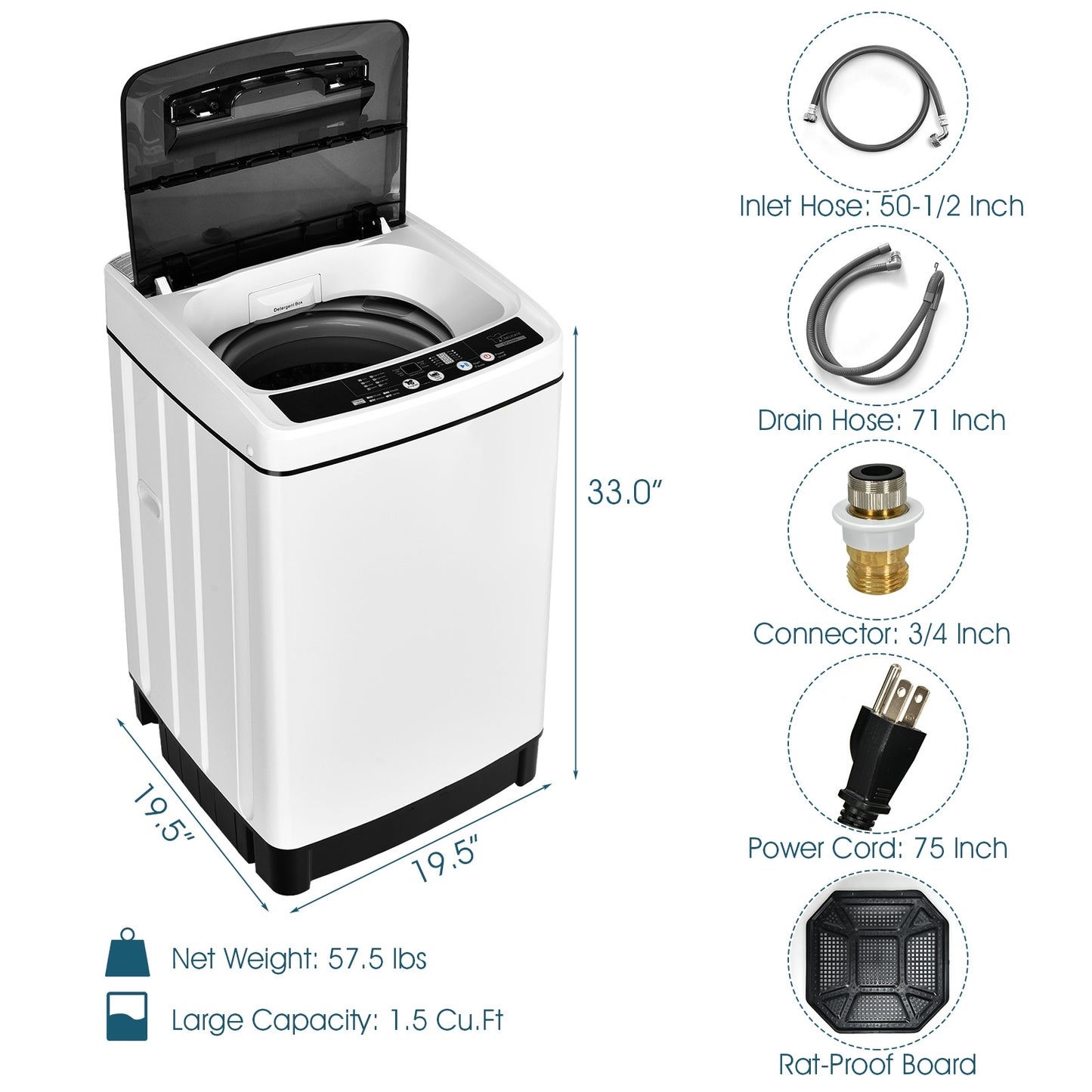 Full-Automatic Washing Machine 1.5 Cu.Ft 11 LBS Washer and Dryer, White Washing Machines   at Gallery Canada