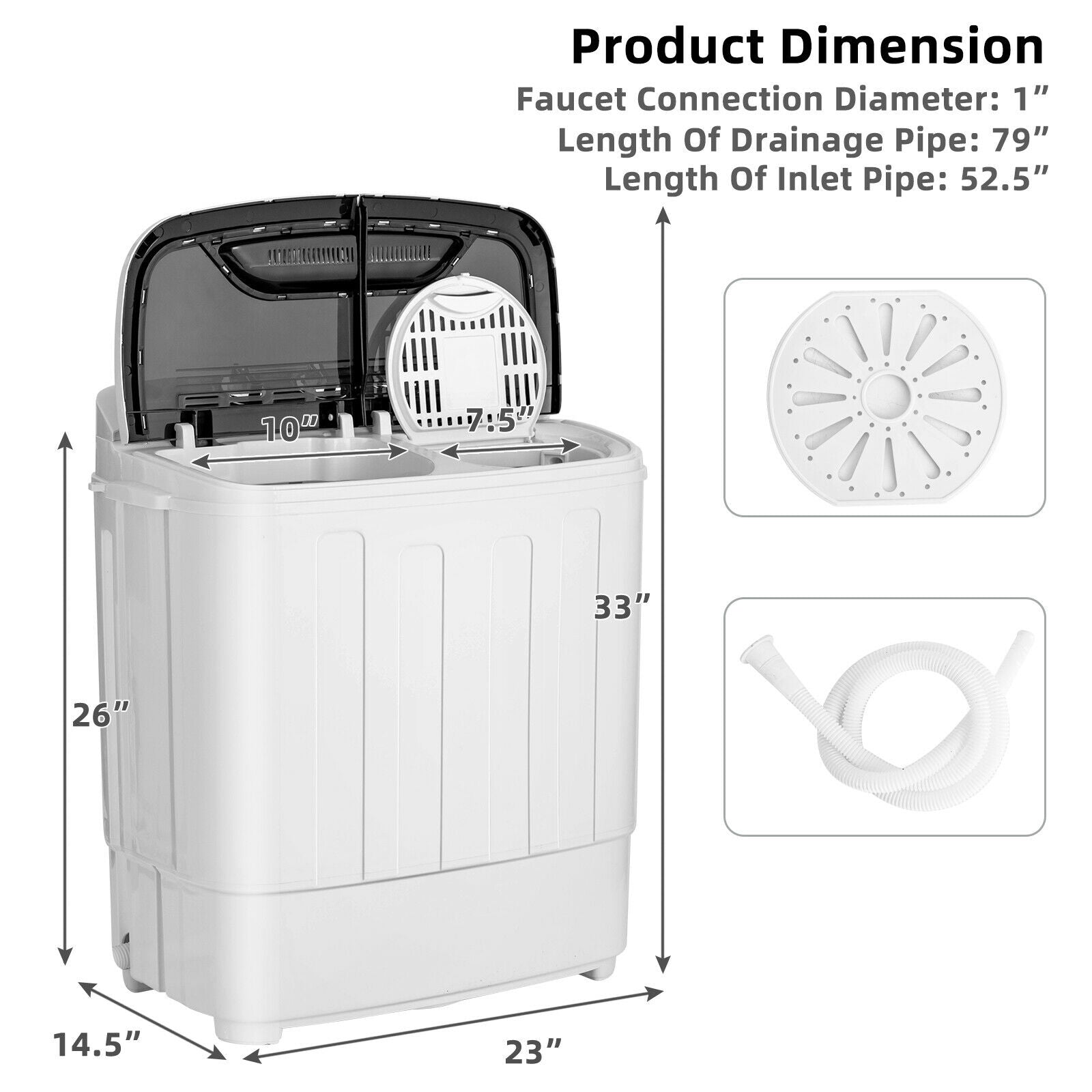 8 Lbs Compact Mini Twin Tub Washing Spiner Machine for Home and Apartment, Black Washing Machines at Gallery Canada