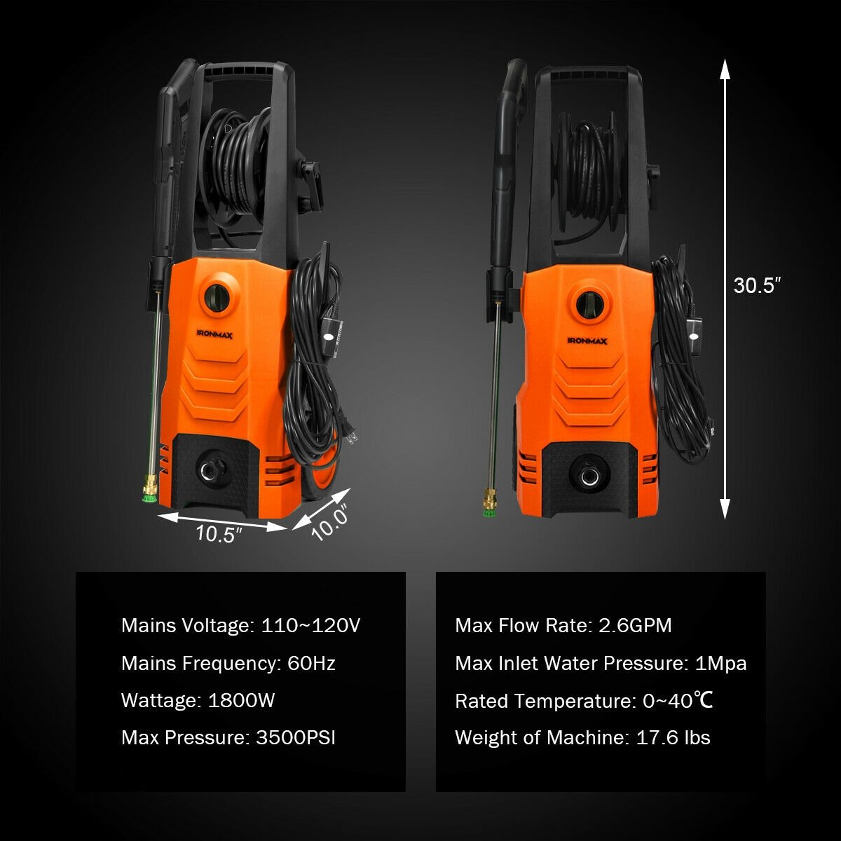 3500PSI Electric High Power Pressure Washer for Car Fence Patio Garden Cleaning, Orange Pressure Washers   at Gallery Canada