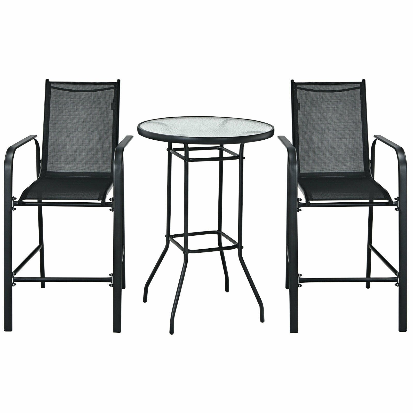 3 Pieces Outdoor Patio Bar Table Stool Set, Black Patio Conversation Sets   at Gallery Canada