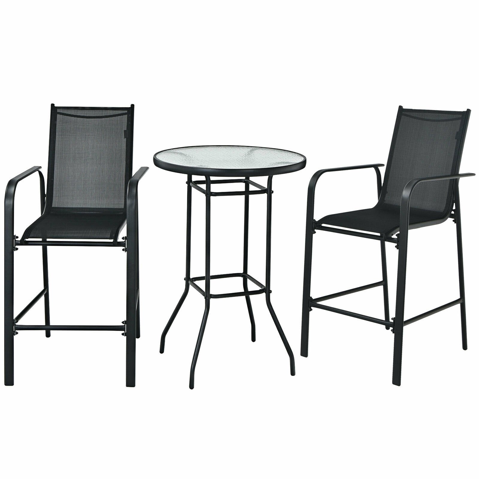 3 Pieces Outdoor Patio Bar Table Stool Set, Black Patio Conversation Sets   at Gallery Canada