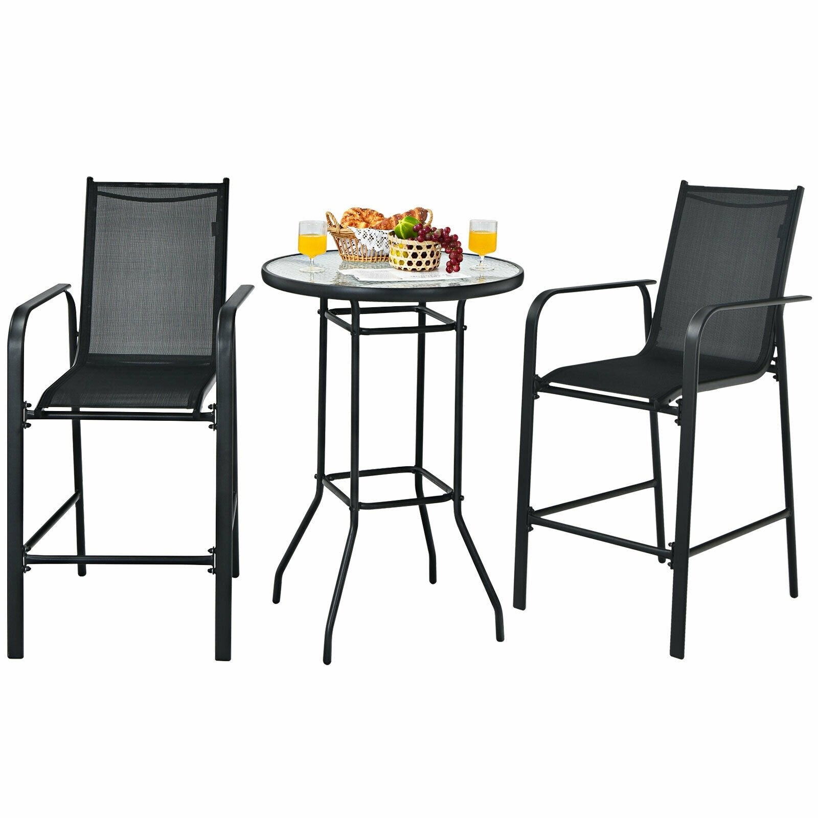 3 Pieces Outdoor Patio Bar Table Stool Set, Black - Gallery Canada