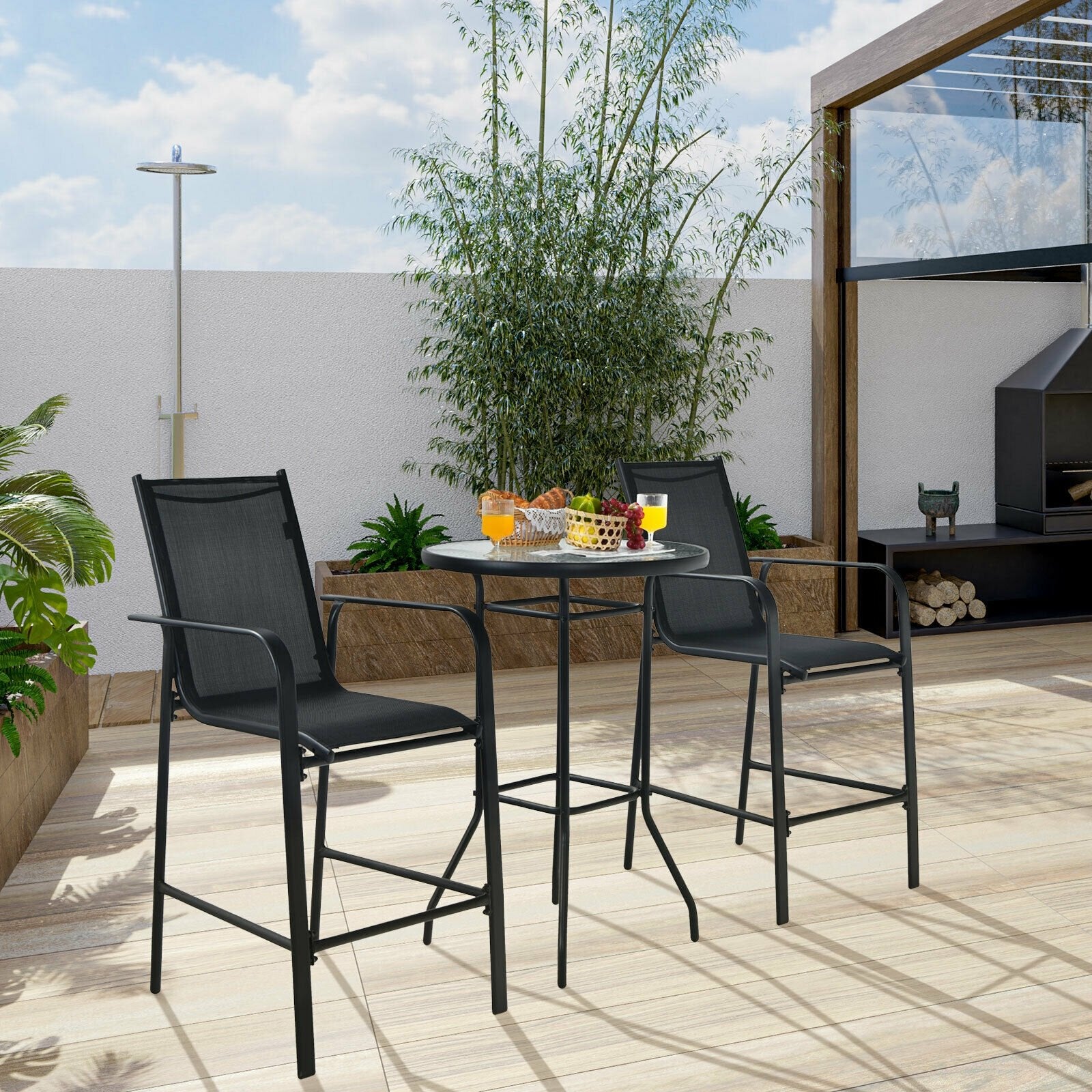 3 Pieces Outdoor Patio Bar Table Stool Set, Black Patio Conversation Sets   at Gallery Canada