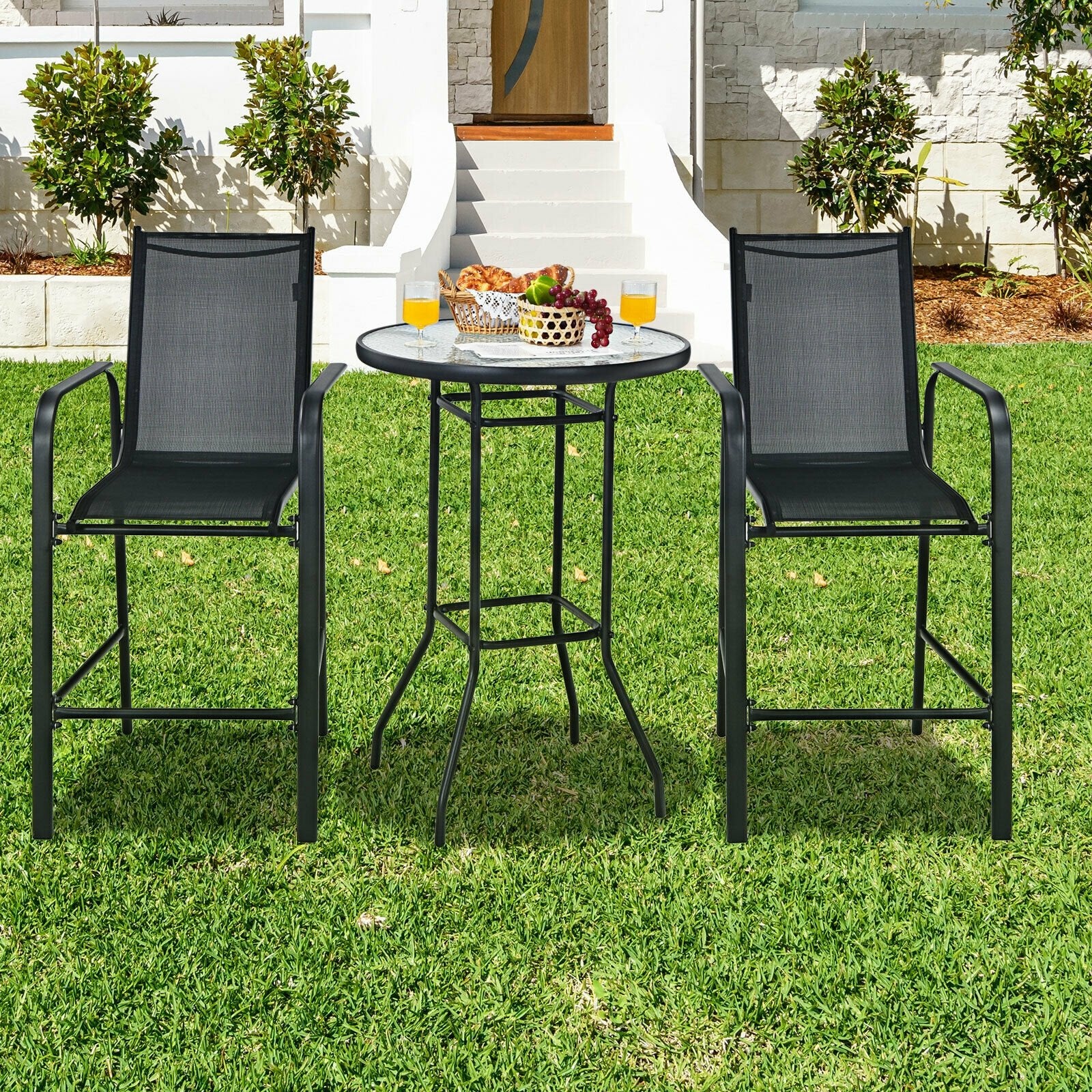 3 Pieces Outdoor Patio Bar Table Stool Set, Black Patio Conversation Sets   at Gallery Canada