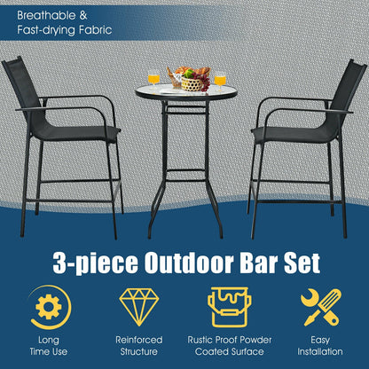 3 Pieces Outdoor Patio Bar Table Stool Set, Black - Gallery Canada